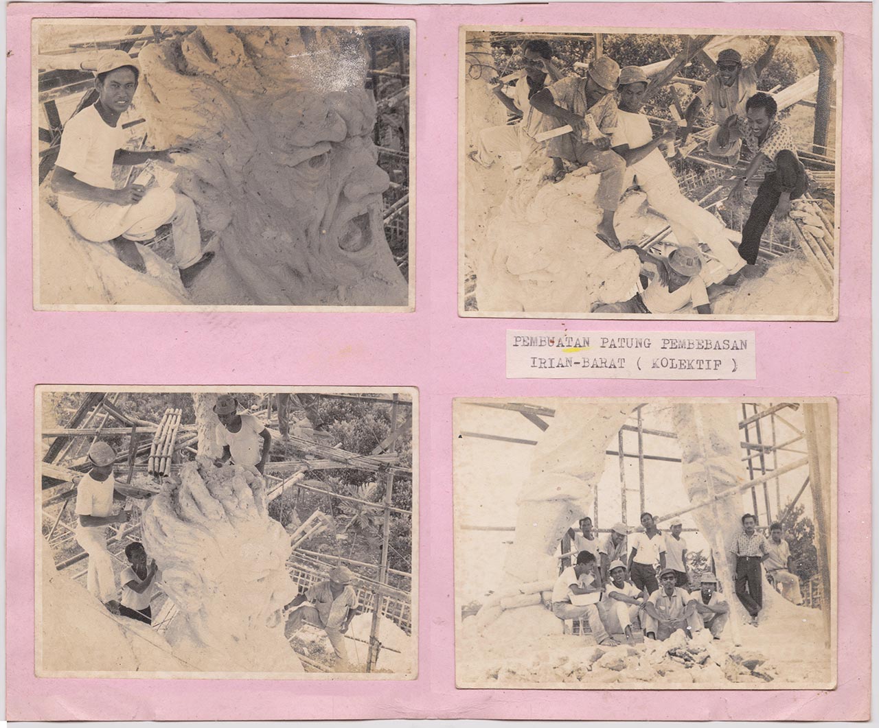 Photographic documentation of the construction process for "Pembebasan Irian Barat" by Edhi Sunarso