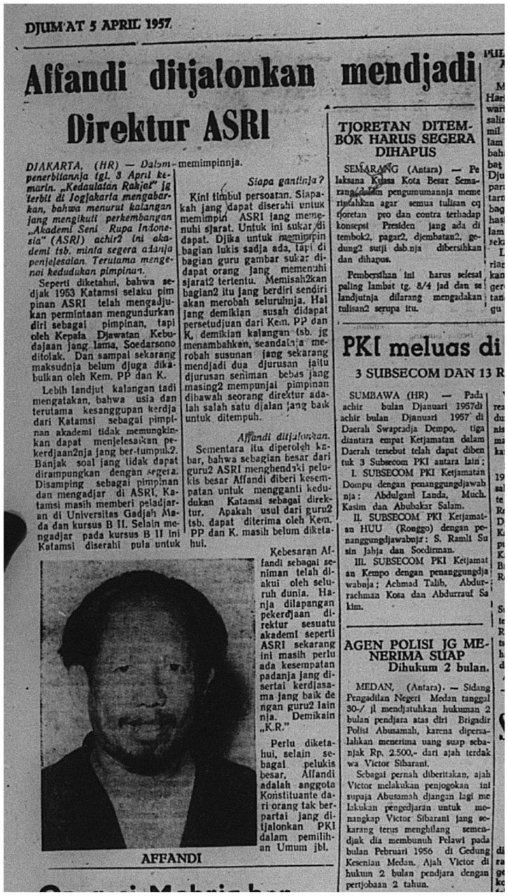 Affandi Ditjalonkan Menjadi Direktur ASRI