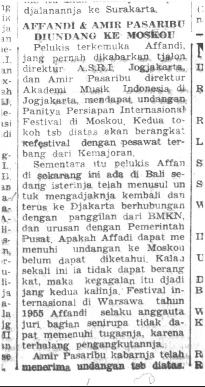 Affandi dan Amir Pasaribu diundang ke Moskou