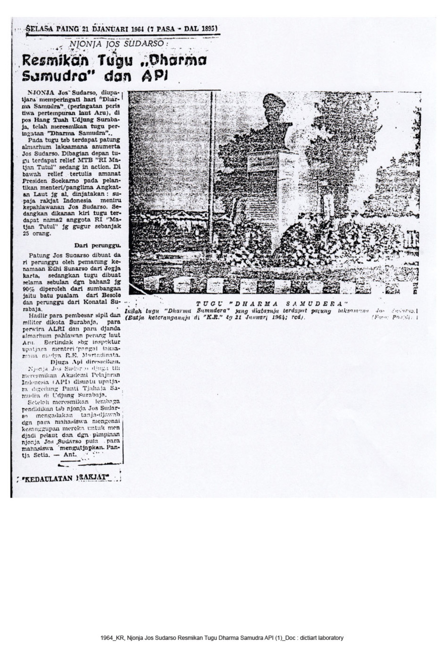 Njonja Jos Sudarso Resmikan Tugu Dharma Samudra API