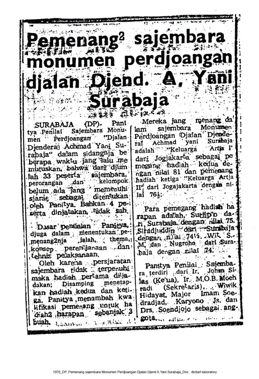 Pemenang2 Sajembara Monumen Perdjoangan Djalan Djend. A. Yani Surabaja