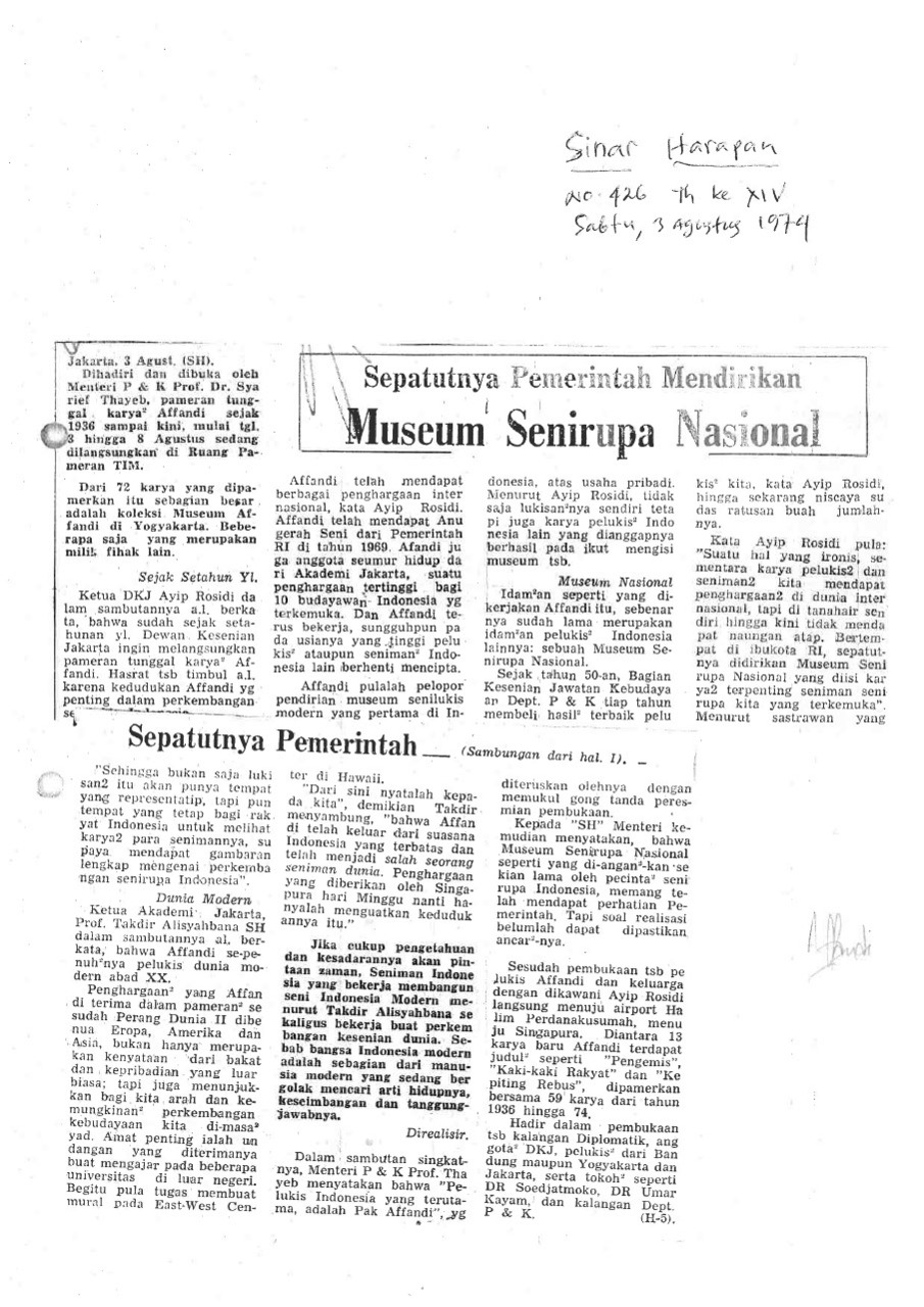 Sepatutnya Pemerintah Mendirikan Museum Seni Rupa Nasional
