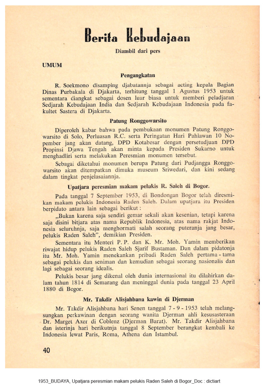 Upatjara Peresmian Makam Pelukis R. Saleh di Bogor