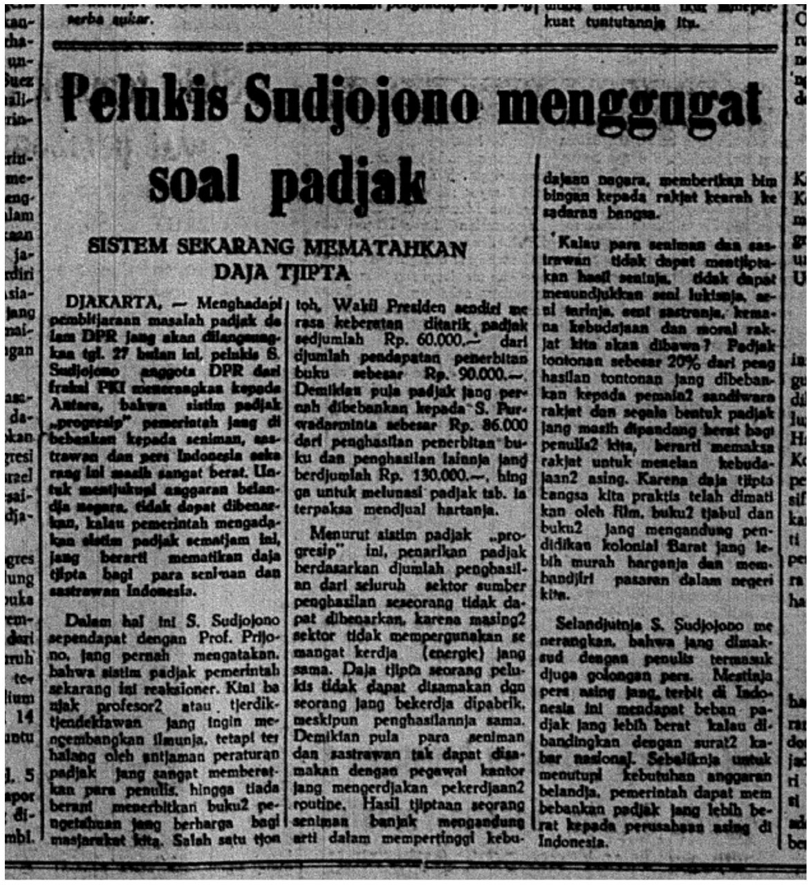Pelukis Sudjojono Menggugat Soal Padjak