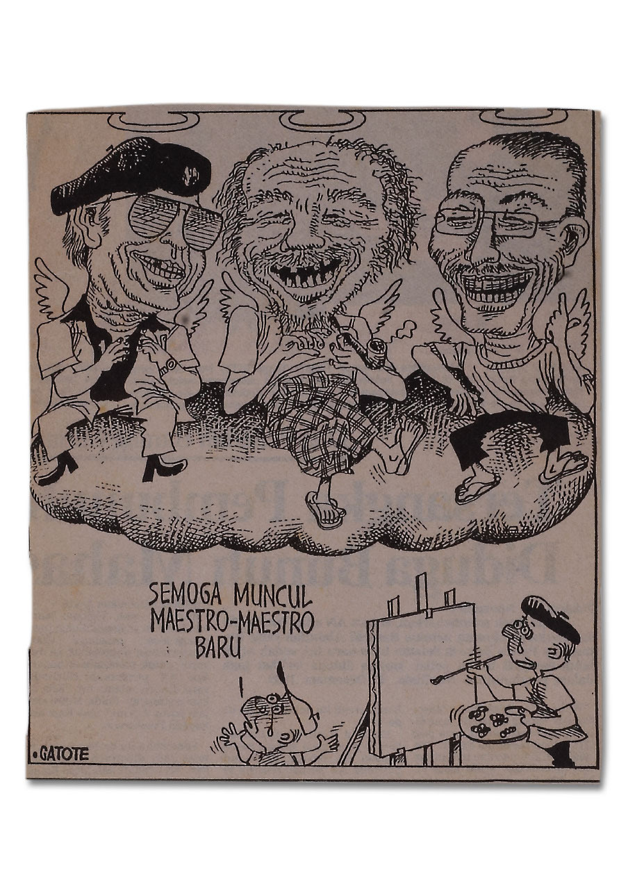 Cartoon of S. Sudjojono, Basoeki Abdullah and Affandi