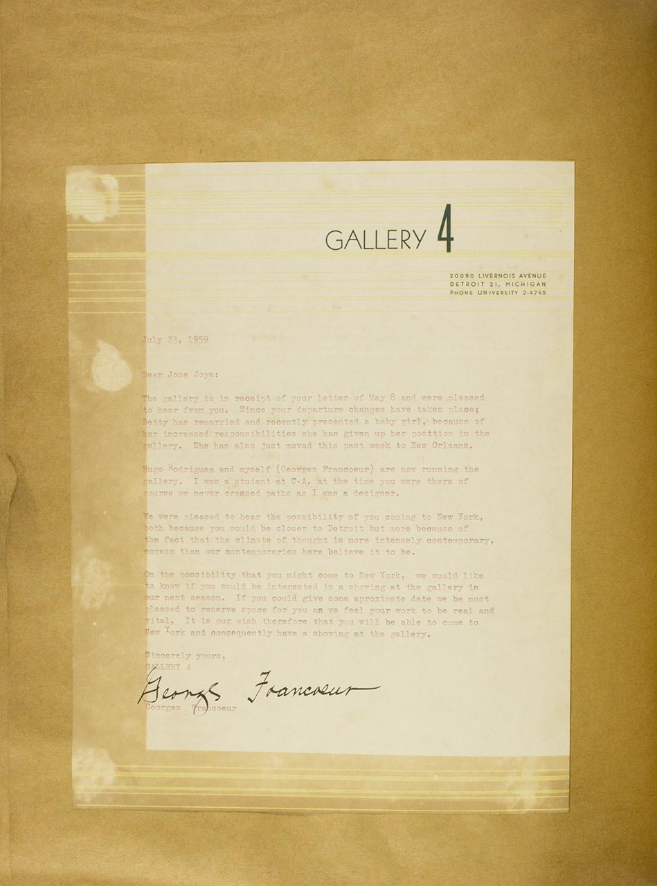 A personal letter from Gallery 4 with an Artist's Agreement (page 1 of 2)