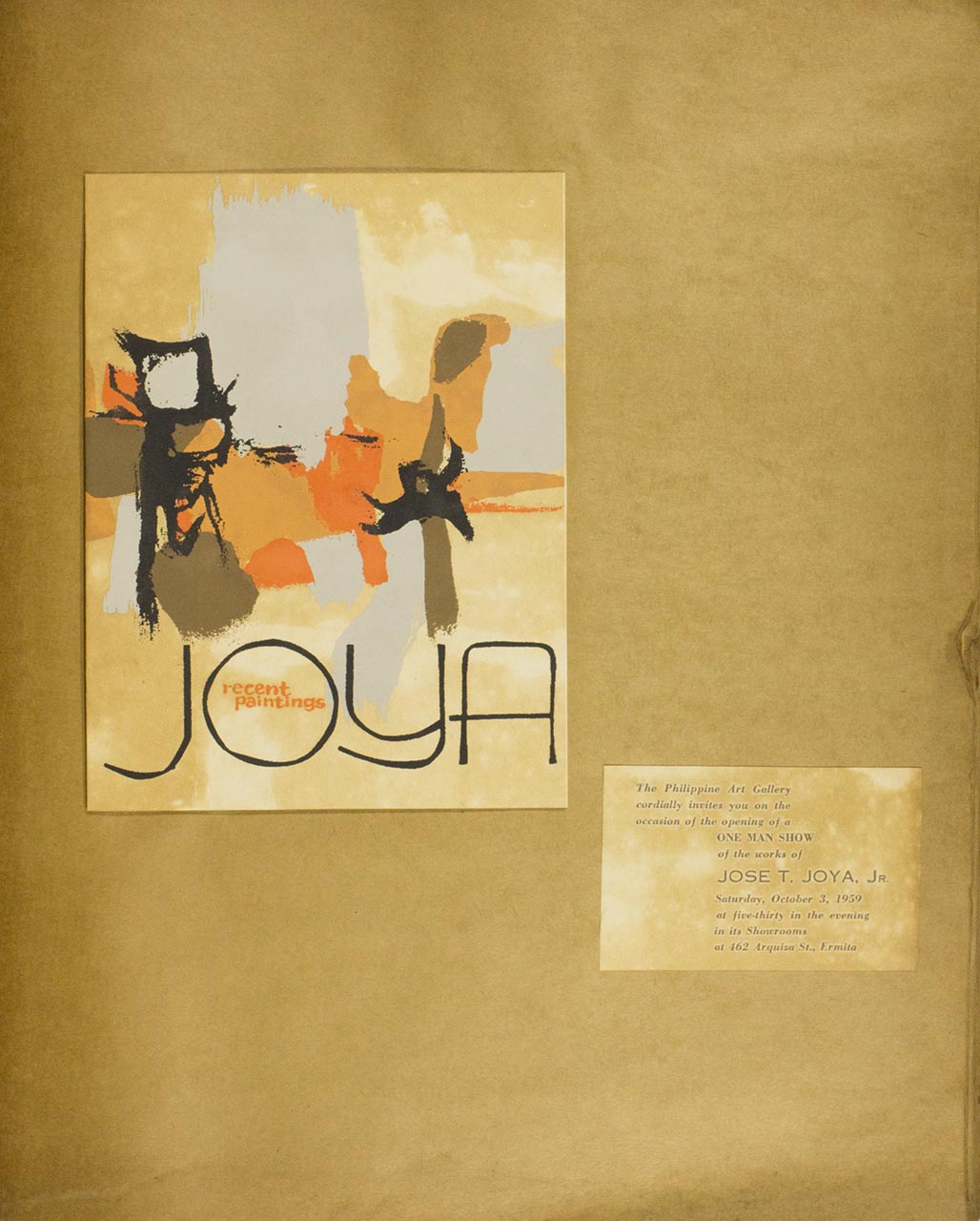 Joya: Recent Paintings (Exhibition Catalogue); An Invitation card to Joya's One-Man Show (page 1 of 3)