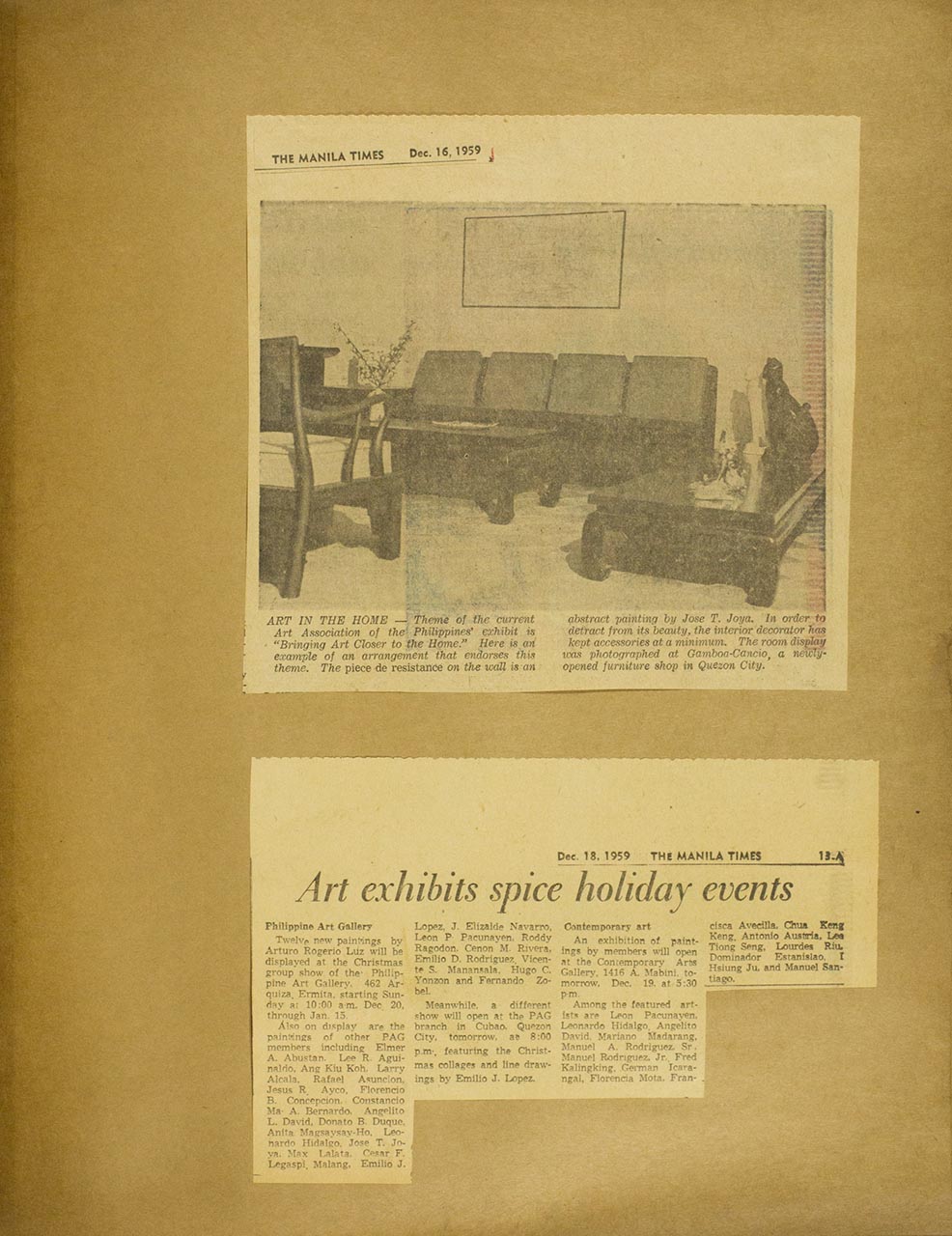 Newspaper image captioned: Art in the Home; Art exhibits spice holiday events