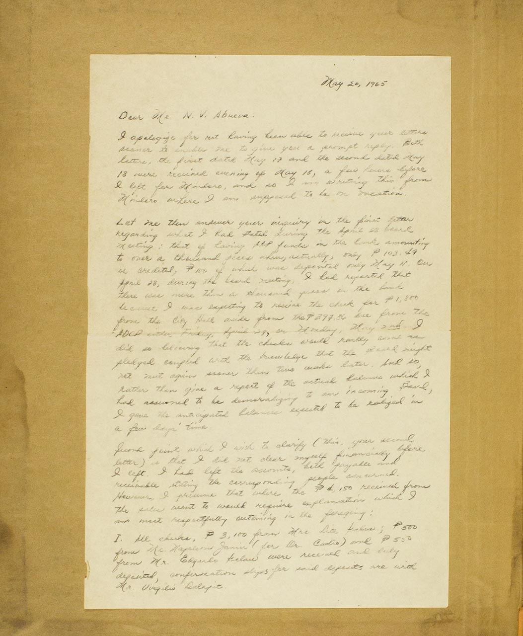 A Personal letter to Abueva with regards to his older letters (Some Contents illegible); A personal letter to Joya regarding the letter written to Abueva (page 1 of 4)