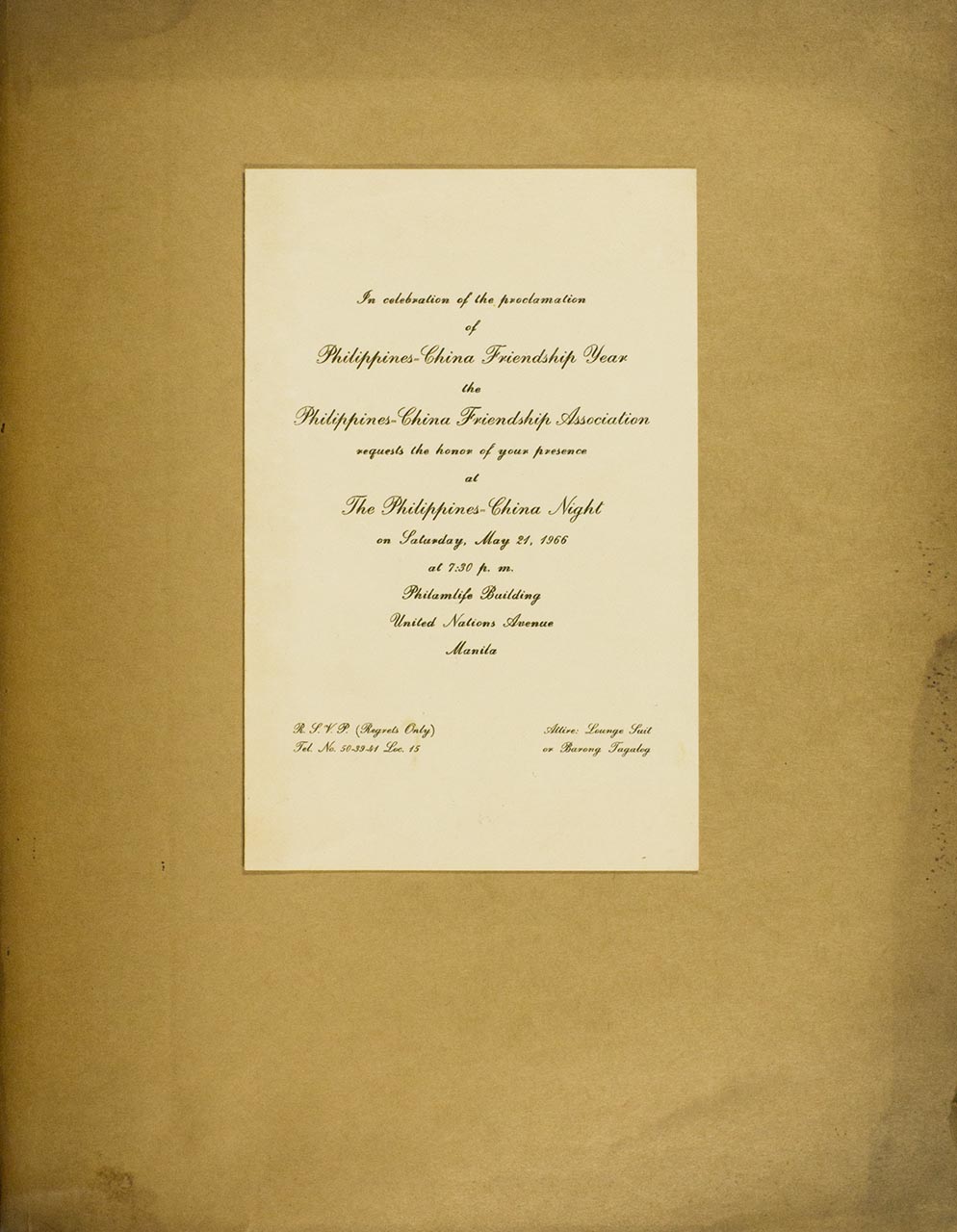 An Invitation to The Philippines-China Night with a program outline (page 1 of 4)
