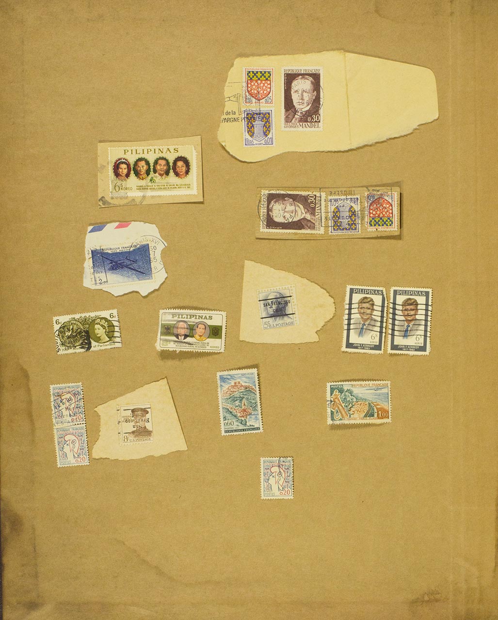 An envelope addressed to Mr and Mrs. Jose Joya Jr.; A series of stamps (page 2 of 3)