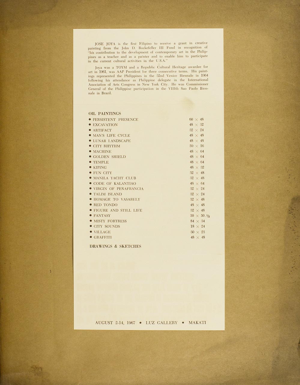 An Invitation Card to Joya's one-man exhibition (page 2 of 2)