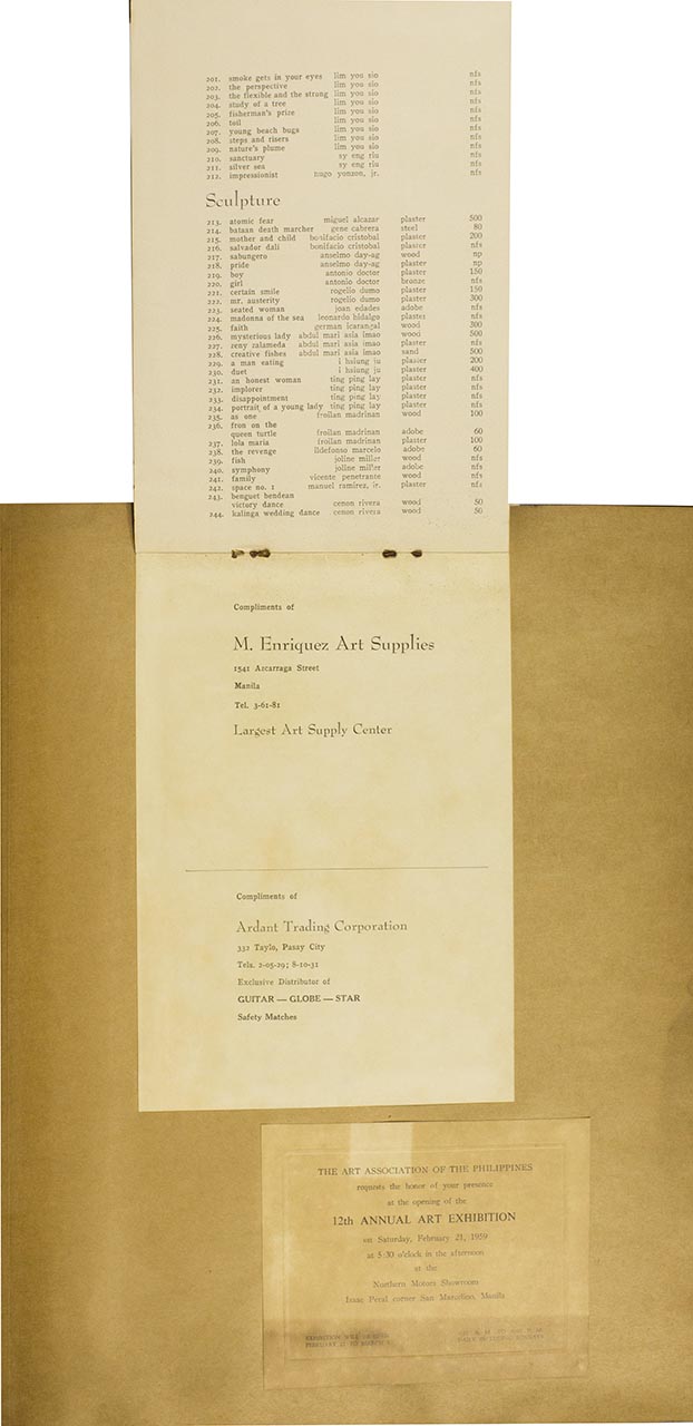 12th Annual Exhibition Catalogue and Invitation Card (page 5 of 5)