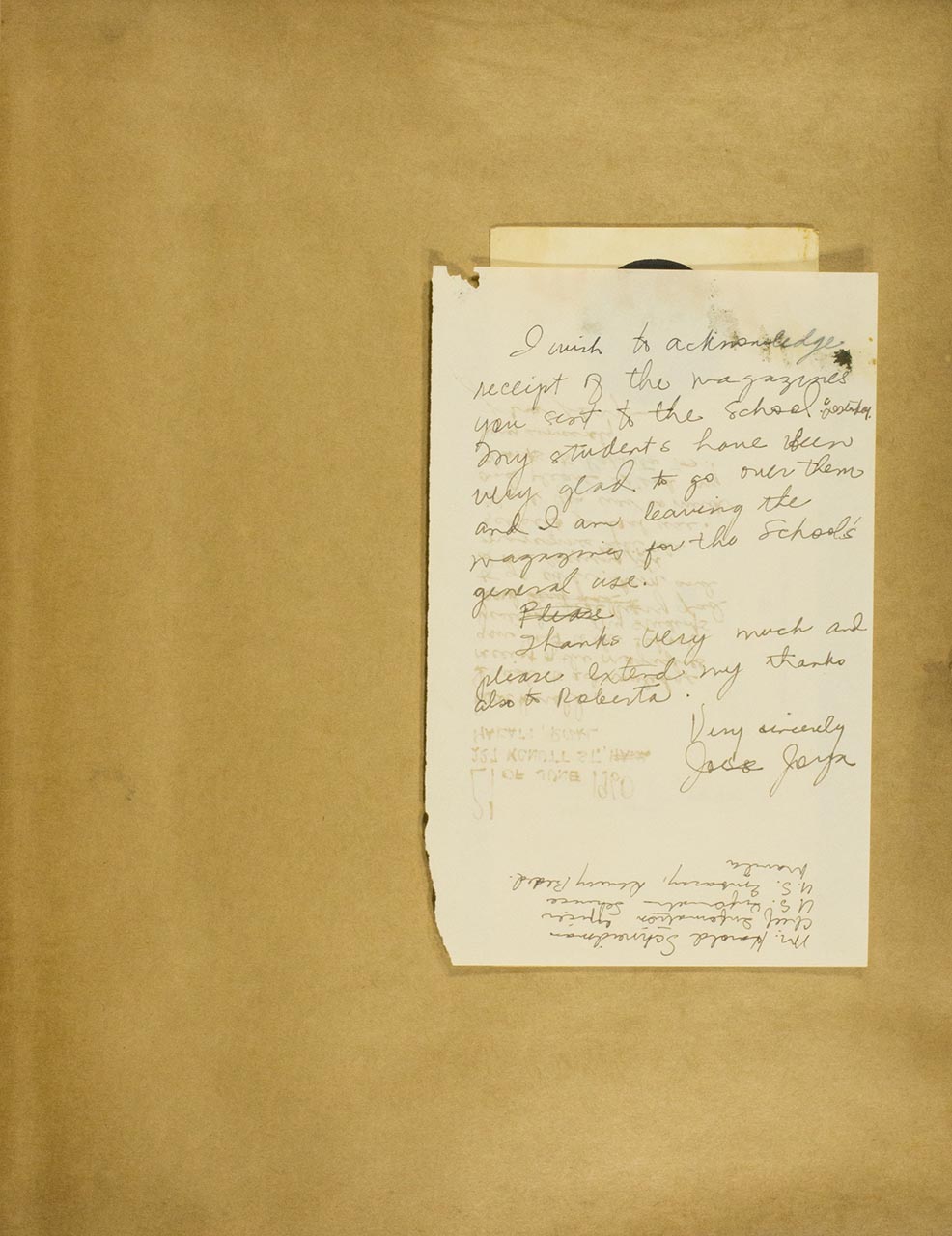 Letter to Harold from Jose Joya
