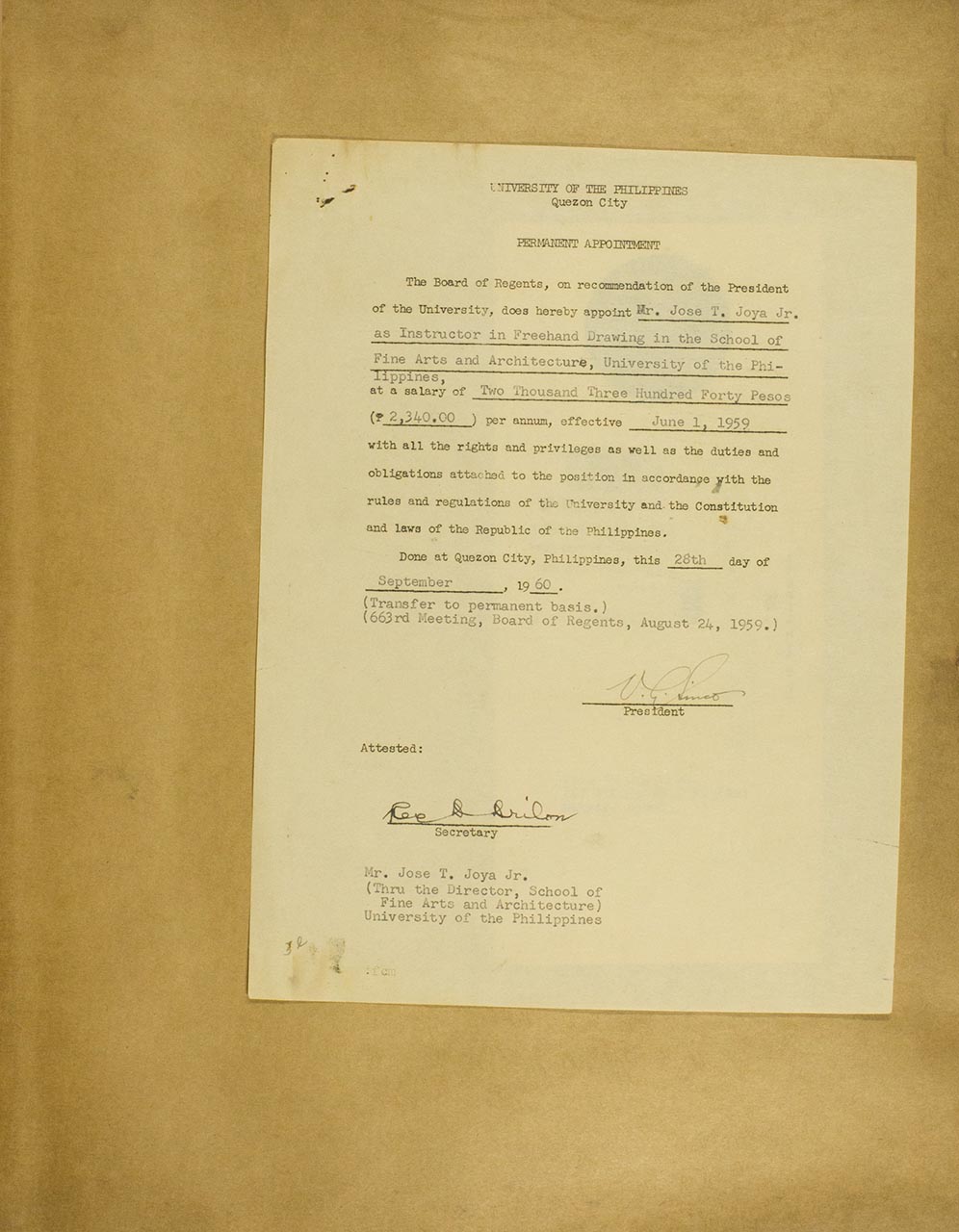 Letter of Permanent Appointment