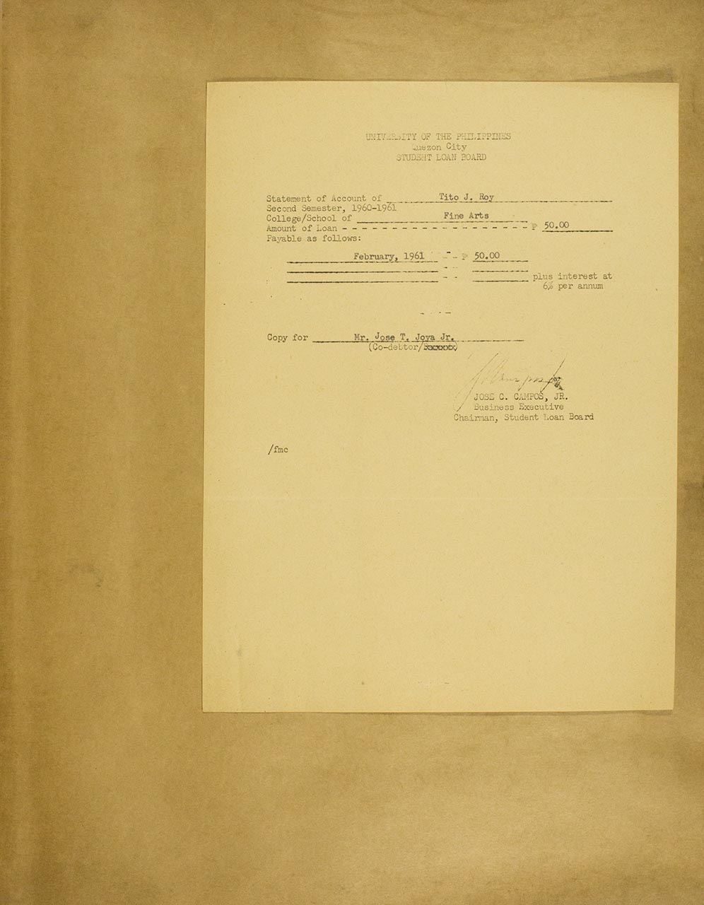 Statement of Loan