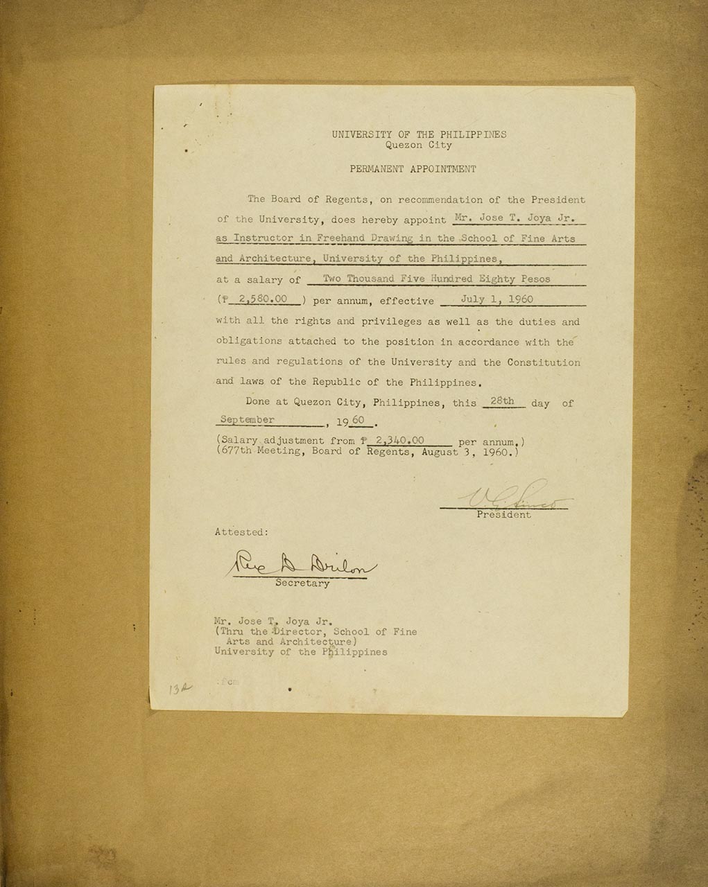 Letter of Permanent Appointment