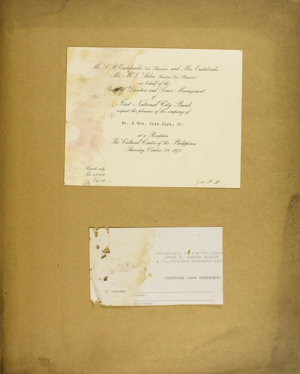 Invitation card addressed to Jose Joya