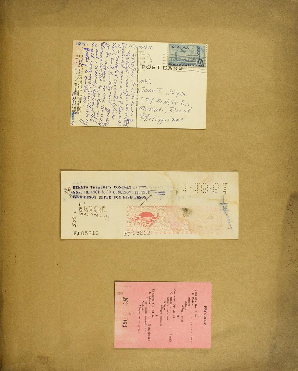 Postcard addressed to Jose Joya and miscellaneous items (Page 2 of 2)
