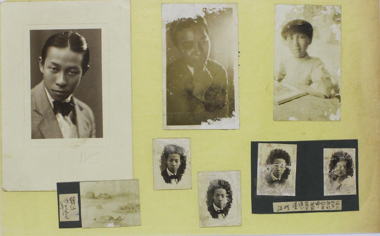 Assemblage of photo portraits of Chen Chong Swee, Tay Peck Koon (then fiancée) and an early work (1929)
