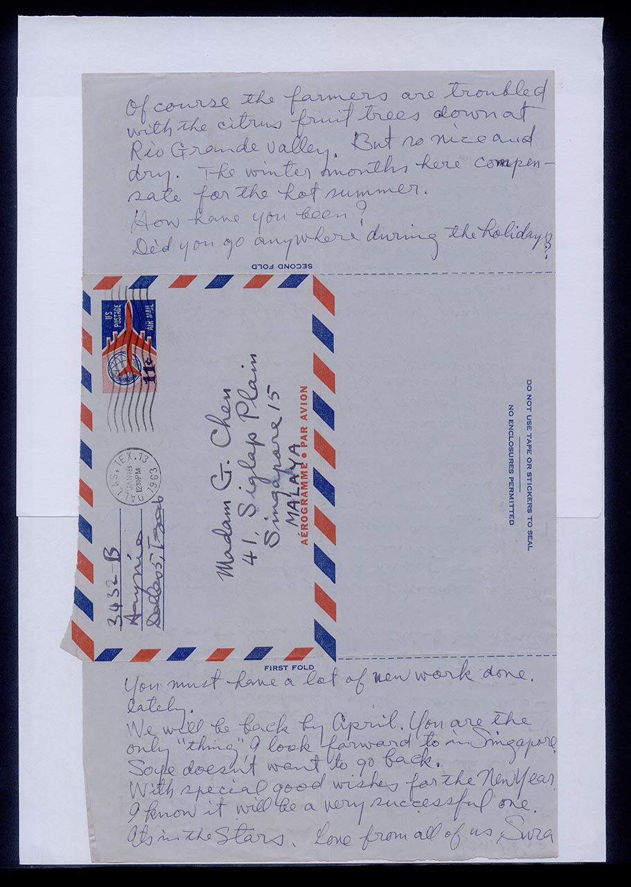 Aerogramme from Kim Sura to Georgette Chen, 18 January 1963 (Page 2 of 2)
