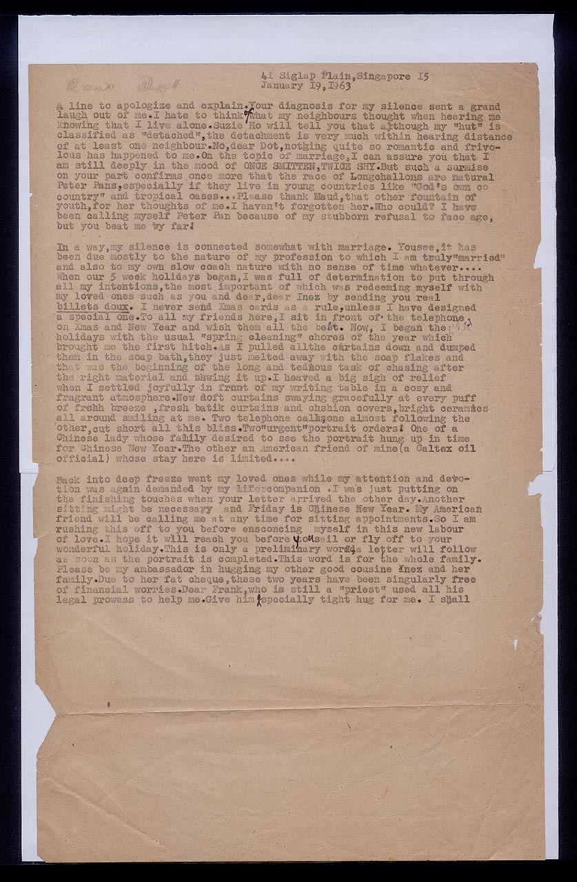 Letter from Georgette Chen to Dorothy Lee, 19 January 1963 (Page 1 of 2)