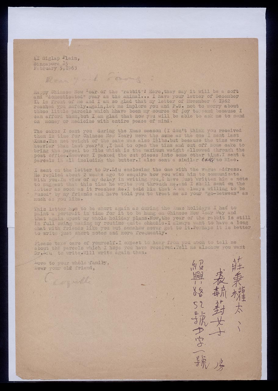 Letter from Georgette Chen to Chuang Yoeh Foong, 5 February 1963