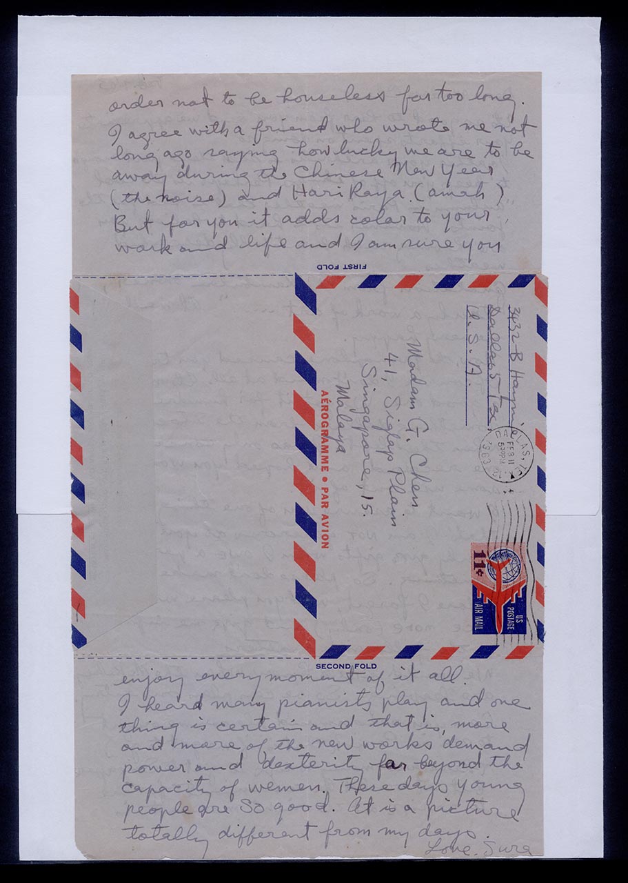 Aerogramme from Kim Sura to Georgette Chen, 9 February 1963 (Page 2 of 2)