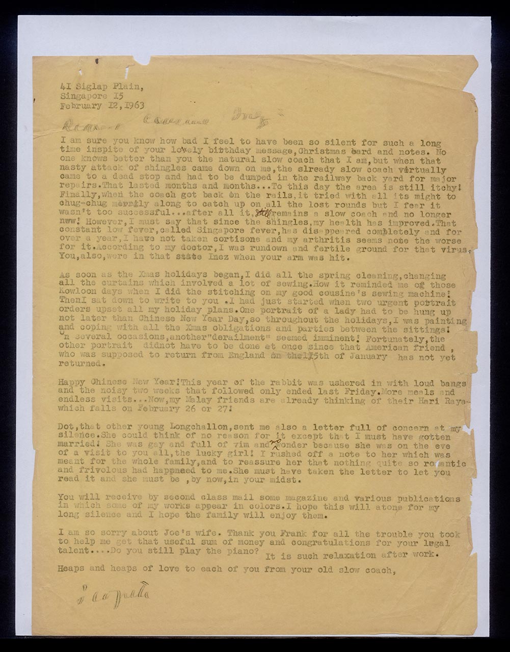 Letter from Georgette Chen to Inez Achem, 12 February 1963