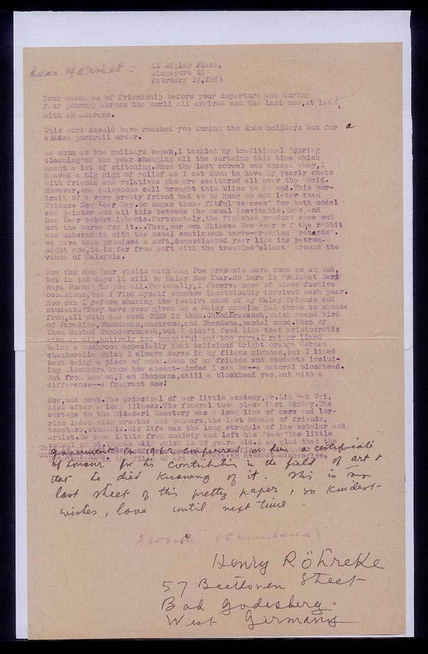 Letter from Georgette Chen to Harriet, 19 February 1963