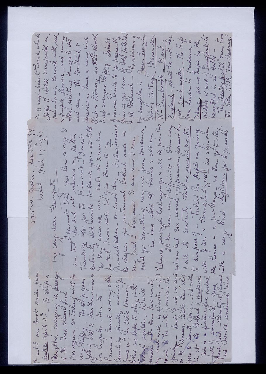 Aerogramme from Eileen Torland to Georgette Chen, 17 March 1963 (Page 1 of 2)