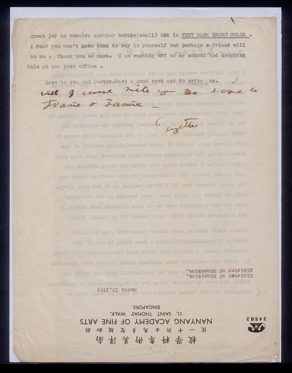 Letter from Georgette Chen to the Torlands, 4 April 1963 (Page 2 of 2)