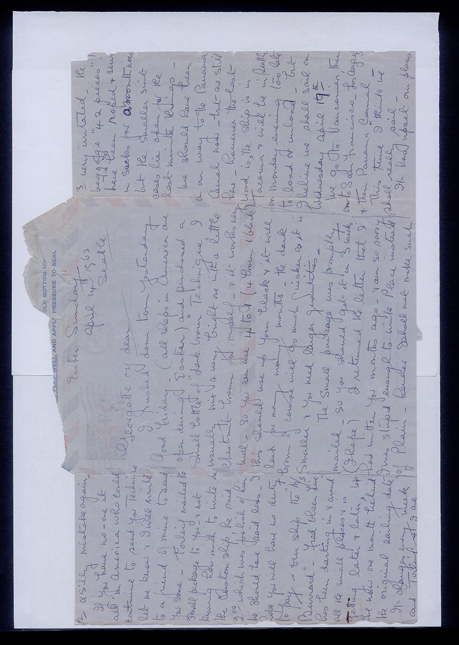 Aerogramme from Eileen Torland to Georgette Chen, 14 April 1963 (Page 1 of 2)
