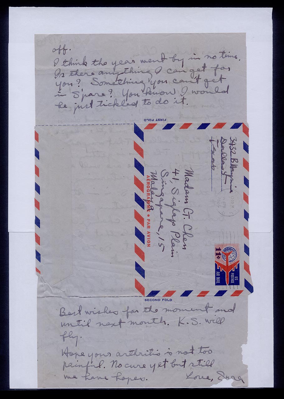Aerogramme from Kim Sura to Georgette Chen, 18 April 1963 (Page 2 of 2)