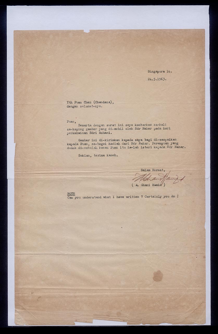 Letter from A Ghani Hamid to Georgette Chen, 24 May 1963