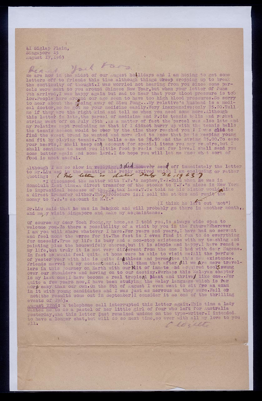 Letter from Georgette Chen to Chuang Yoeh Foong, 17 August 1963