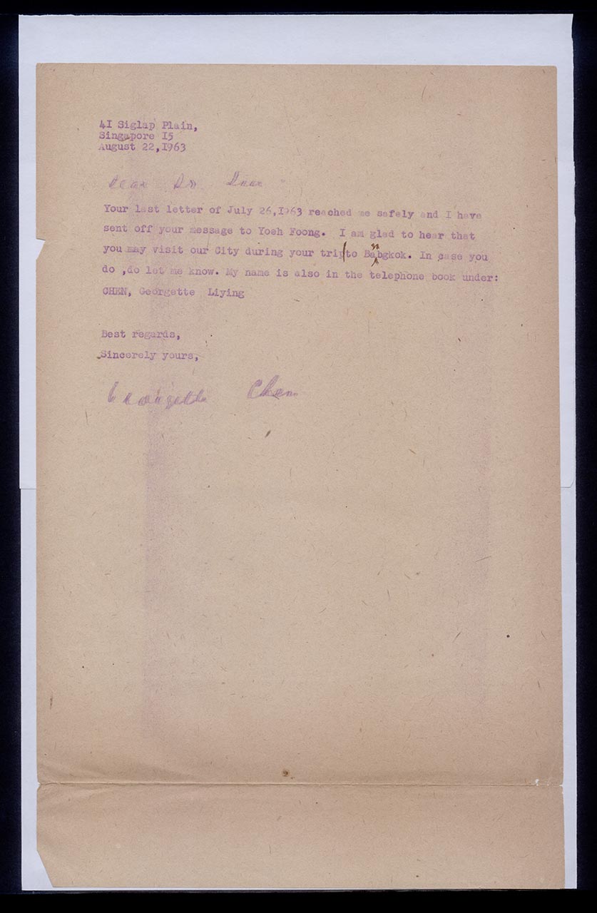 Letter from Georgette Chen to Dr. Francis Liu, 22 August 1963