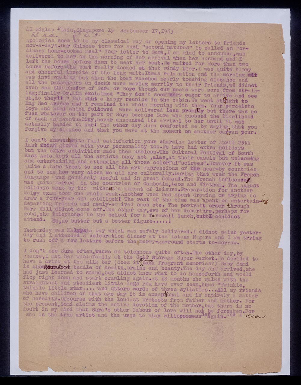 Letter from Georgette Chen to Pat, 17 September 1963 (Page 1 of 2)