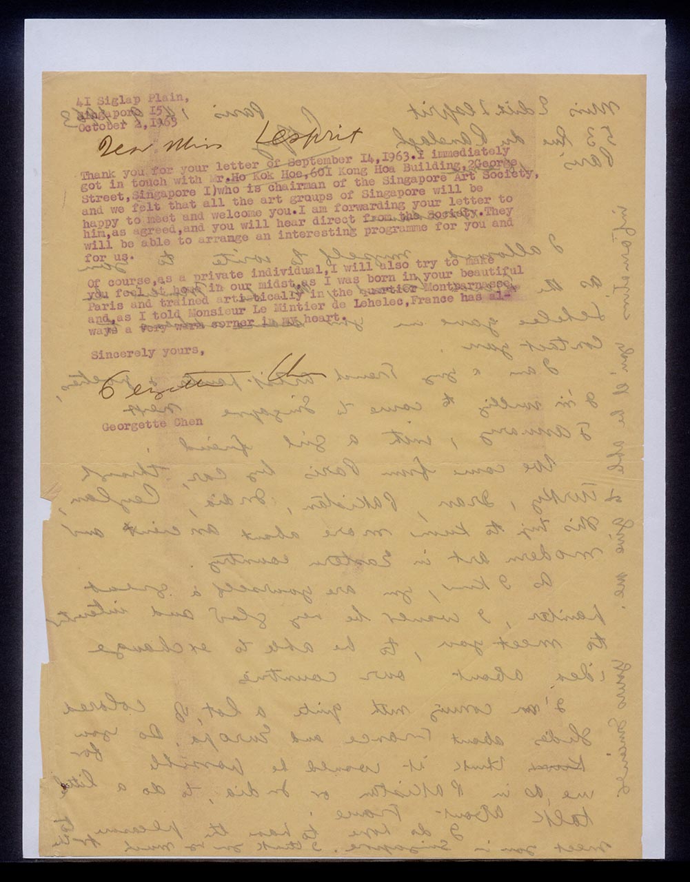 Letter from Georgette Chen to Ms Lespirit, 2 October 1963 (Page 2 of 2)