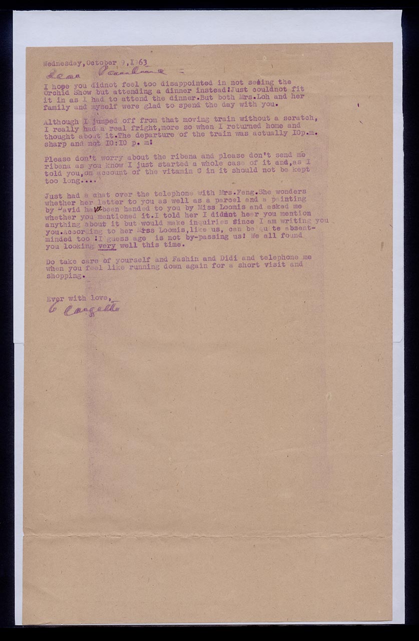 Letter from Georgette Chen to Pauline Chen, 9 October 1963
