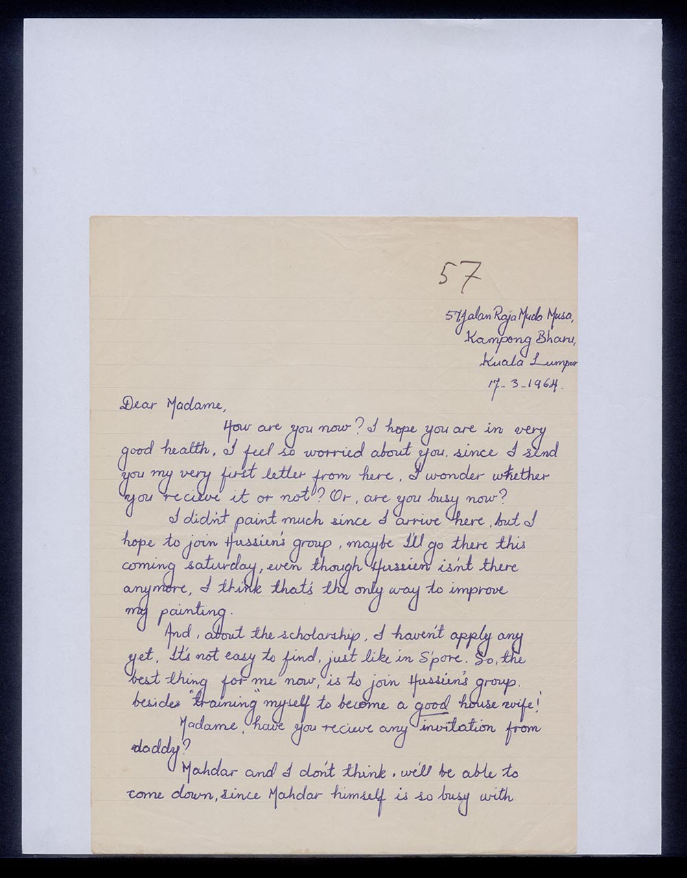 Letter from Rohani Ismail to Georgette Chen, 17 March 1964 (Page 1 of 2)
