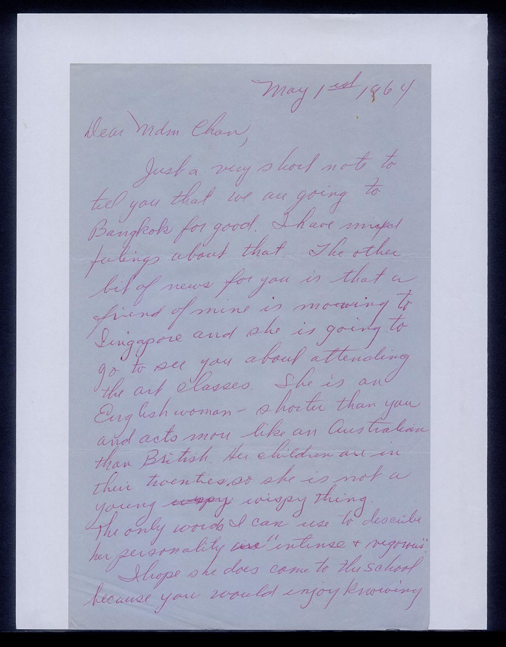 Letter from Virginia Disnmore to Georgette Chen, 1 May 1964 (Page 1 of 2)