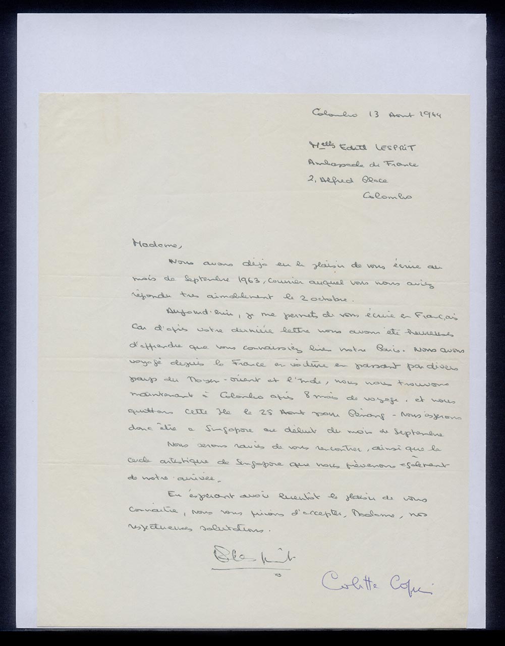 Letter from Colette to Georgette Chen, 13 August 1964