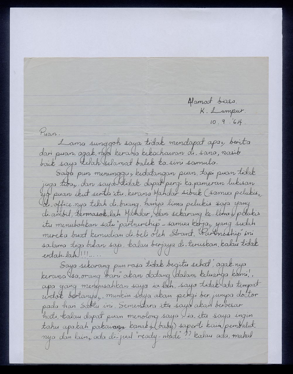 Letter from Rohani Ismail to Georgette Chen, 10 September 1964 (Page 1 of 2)