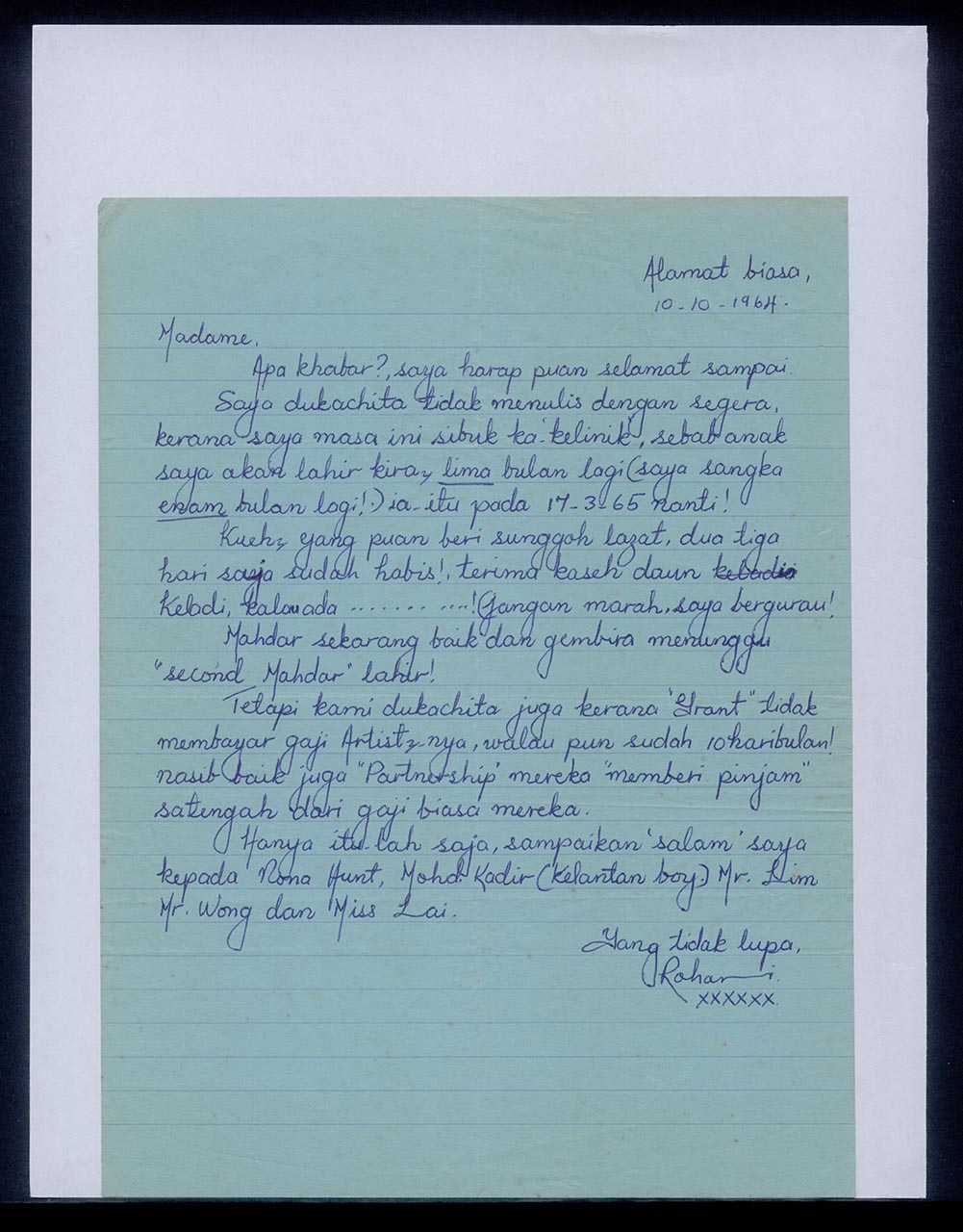 Letter from Rohani Ismail to Georgette Chen, 10 October 1964