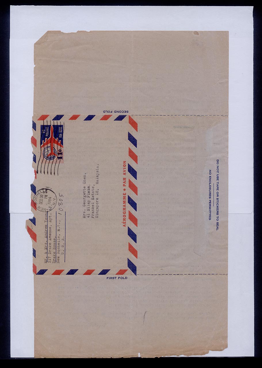 Aerogramme from Mr and Mrs Andrew Young to Georgette Chen, 30 December 1964 (Page 2 of 2)