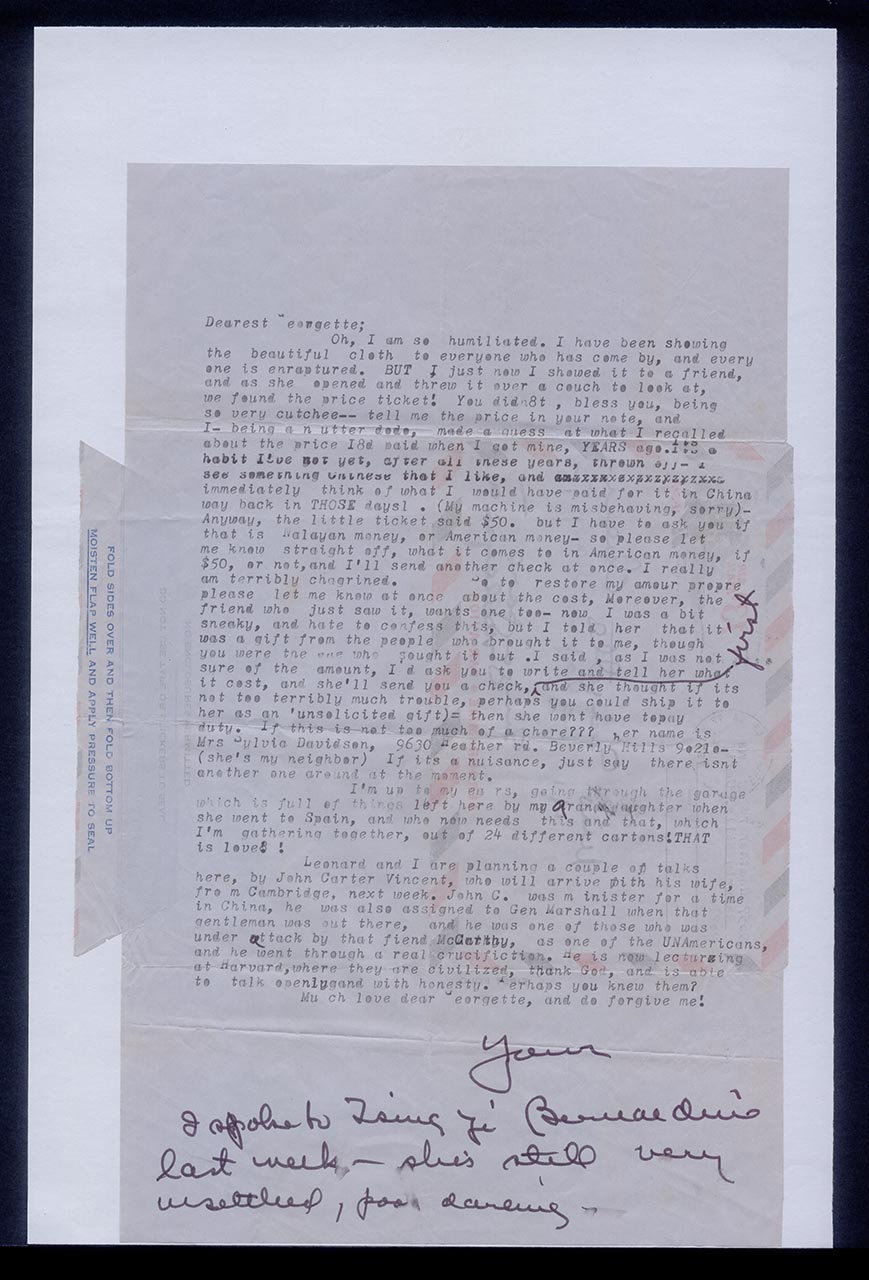 Letter from Bernadine Szold-Fritz to Georgette Chen, 2 January 1971 (Page 1 of 2)