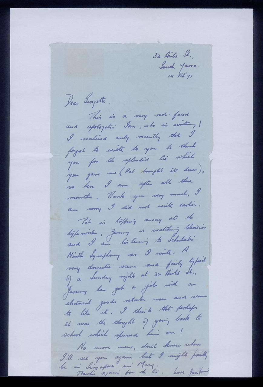 Aerogramme from Ian Kennison to Georgette Chen, 14 February 1971 (Page 2 of 2)