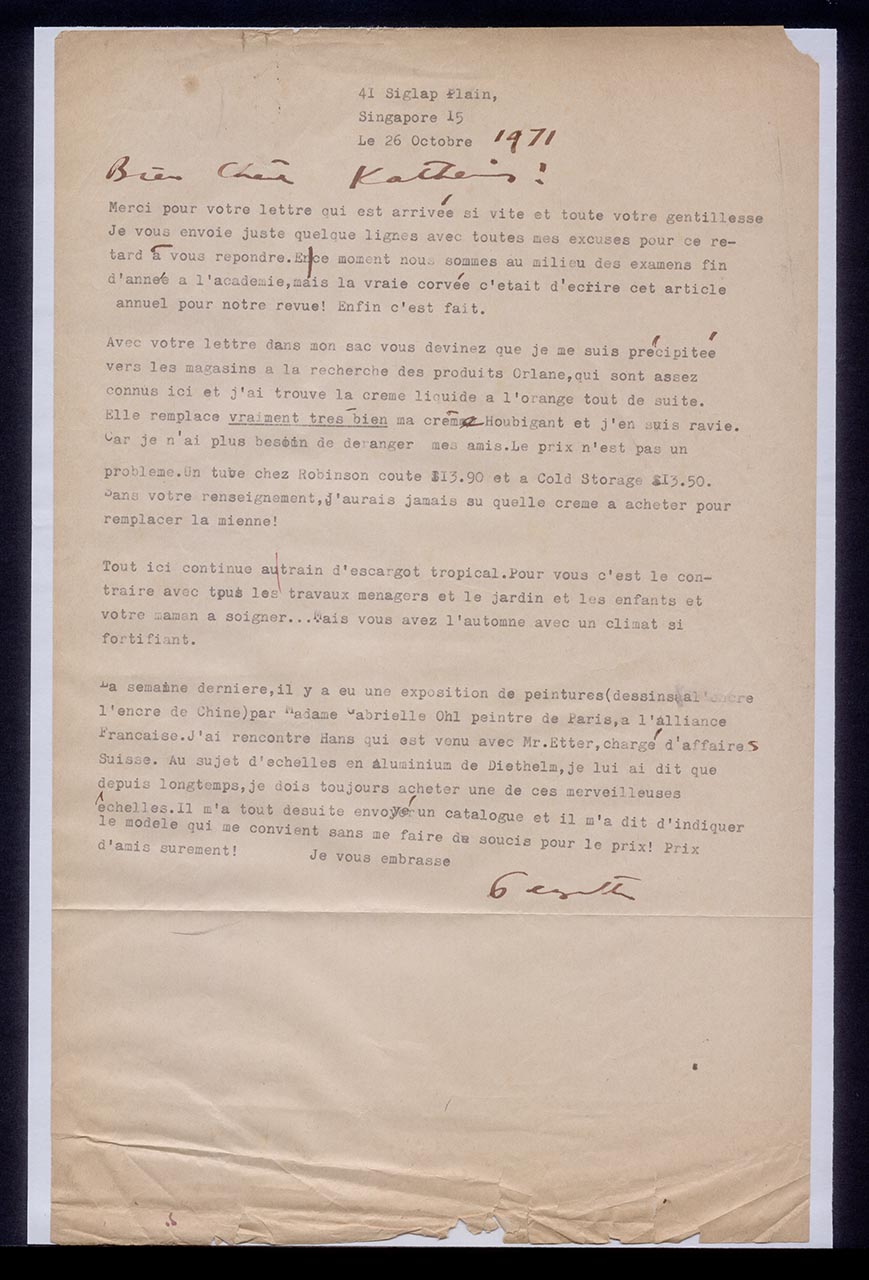 Letter from Georgette Chen to Katherine Schmid, 26 October 1971