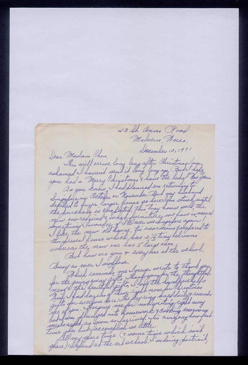 Letter from Echel (?) Boyles to Georgette Chen, 10 December 1971 (Page 1 of 2)